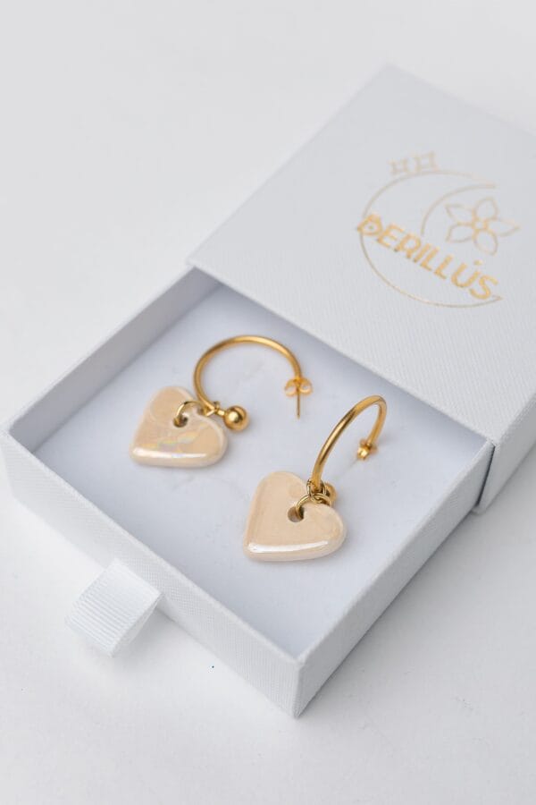 Pendientes Corazón de Milán Blanco Nácar - Imagen 3