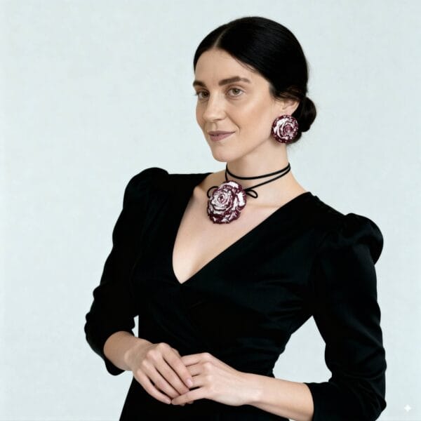 Conjunto Pendientes + Choker Clavel Blanco - Imagen 5
