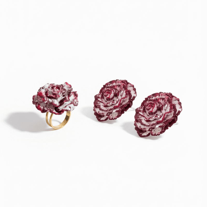 Conjunto Pendientes + Anillo Clavel Blanco