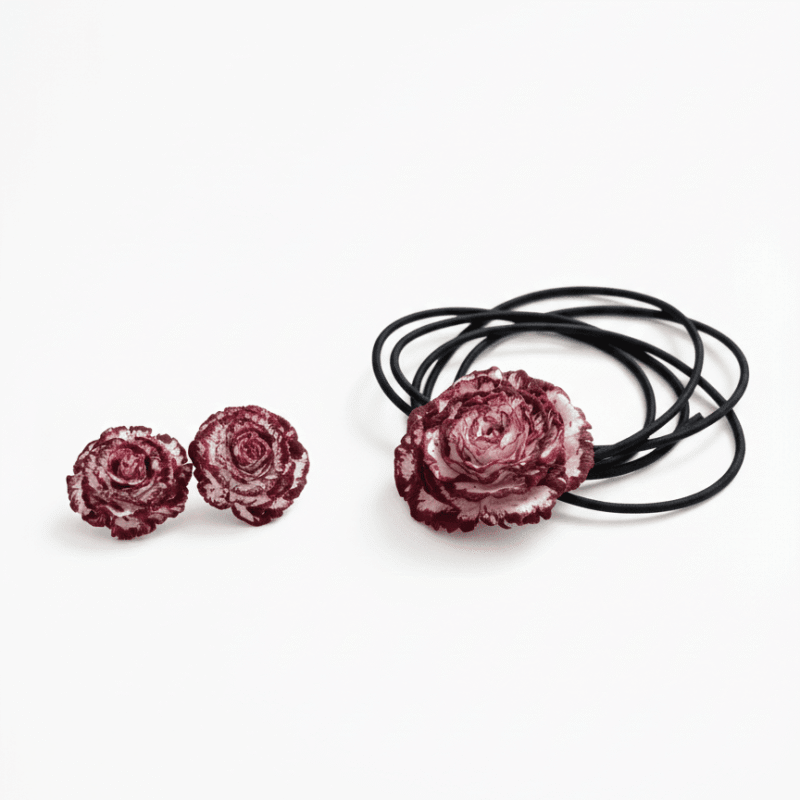 Conjunto Pendientes + Choker Clavel Blanco