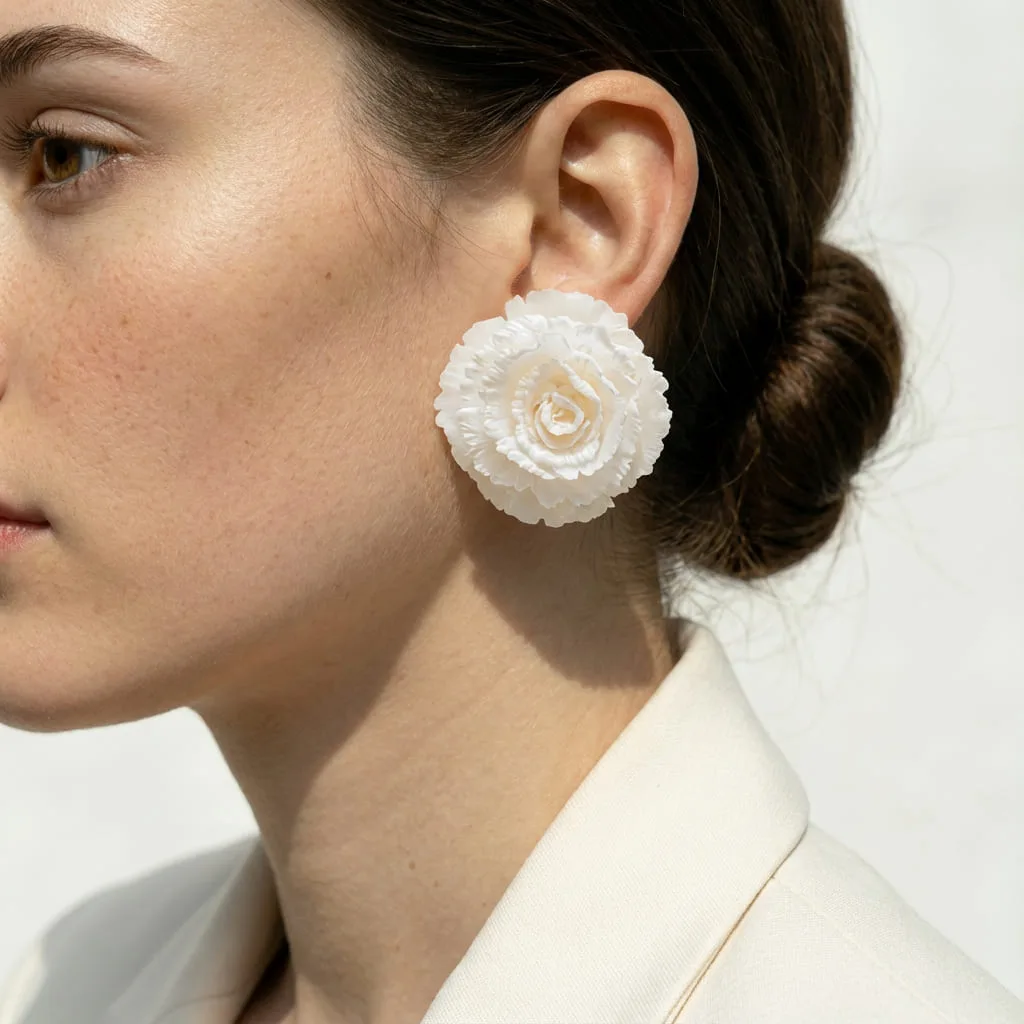 Pendientes Clavel Blanco 4,5 cm - Imagen 7