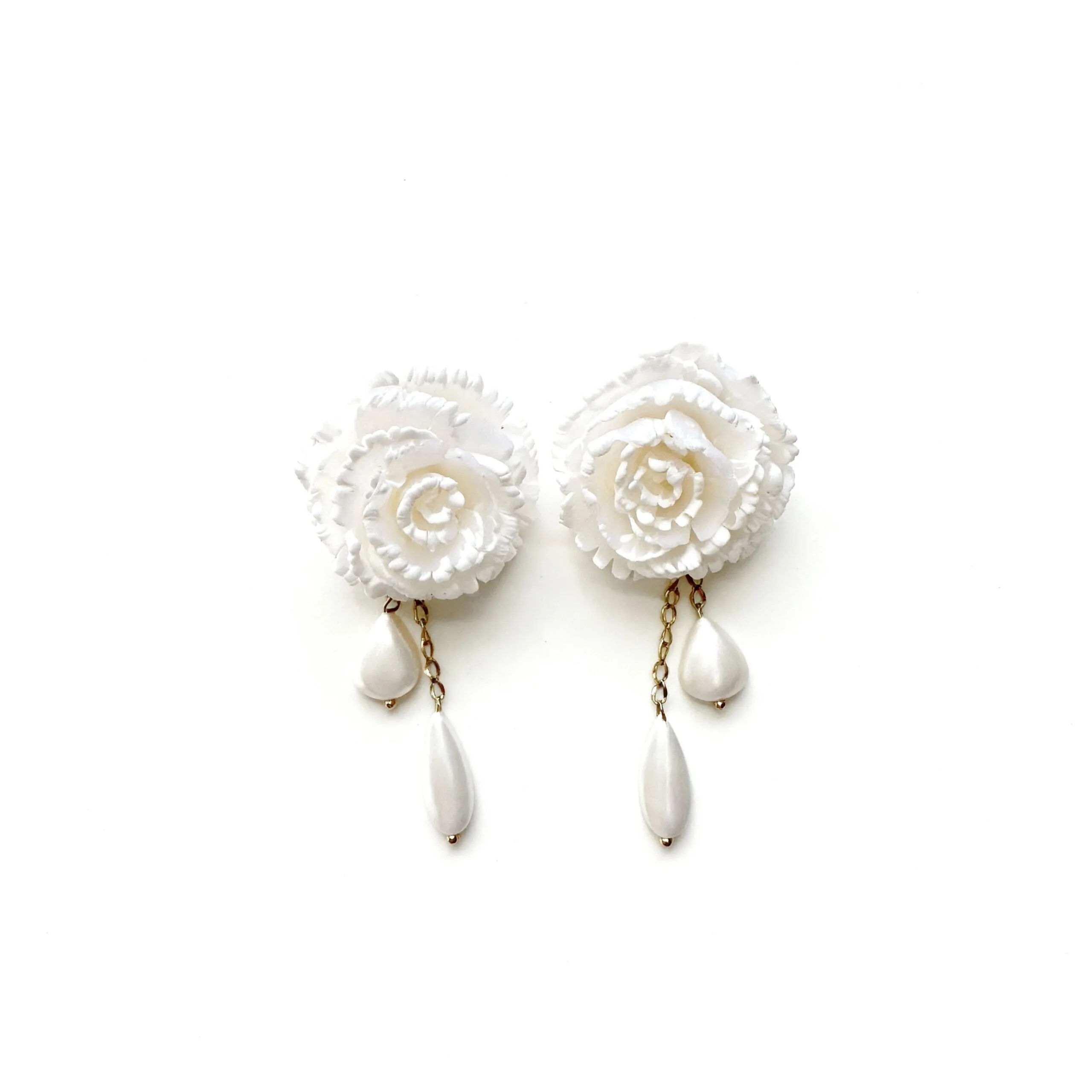 Pendientes Clavel Blanco 3,5 cm Cadena