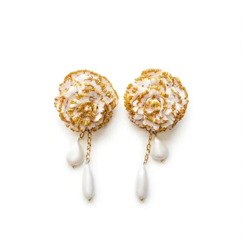 Pendientes Clavel Dorado 3,5 cm Cadena