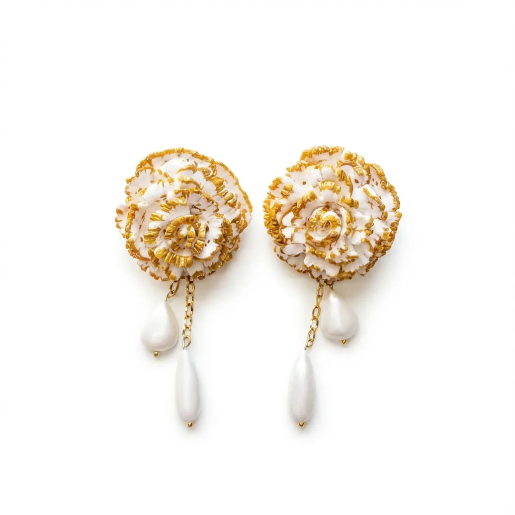 Pendientes Clavel Dorado 3,5 cm Cadena