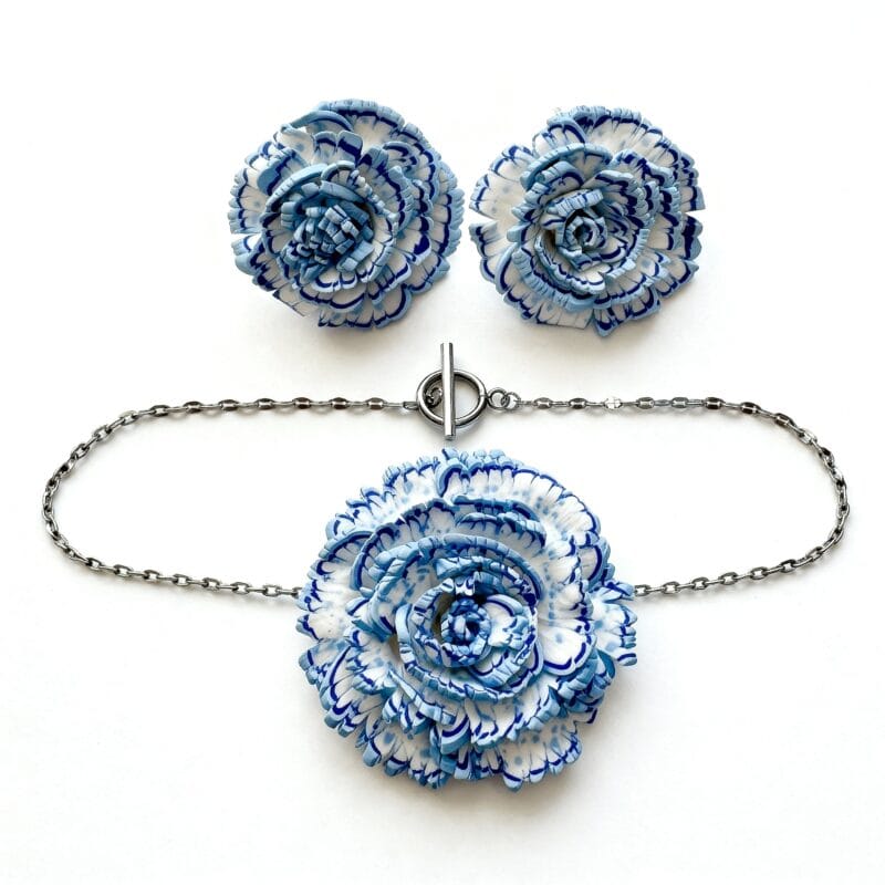 Conjunto Pendientes + Choker Clavel Azul