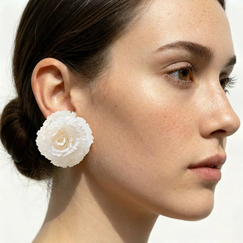 Pendientes Clavel Blanco 4,5 cm - Imagen 3